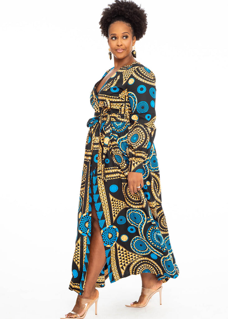 Rehema Women's African Print Maxi Dress (Blue Mandala)